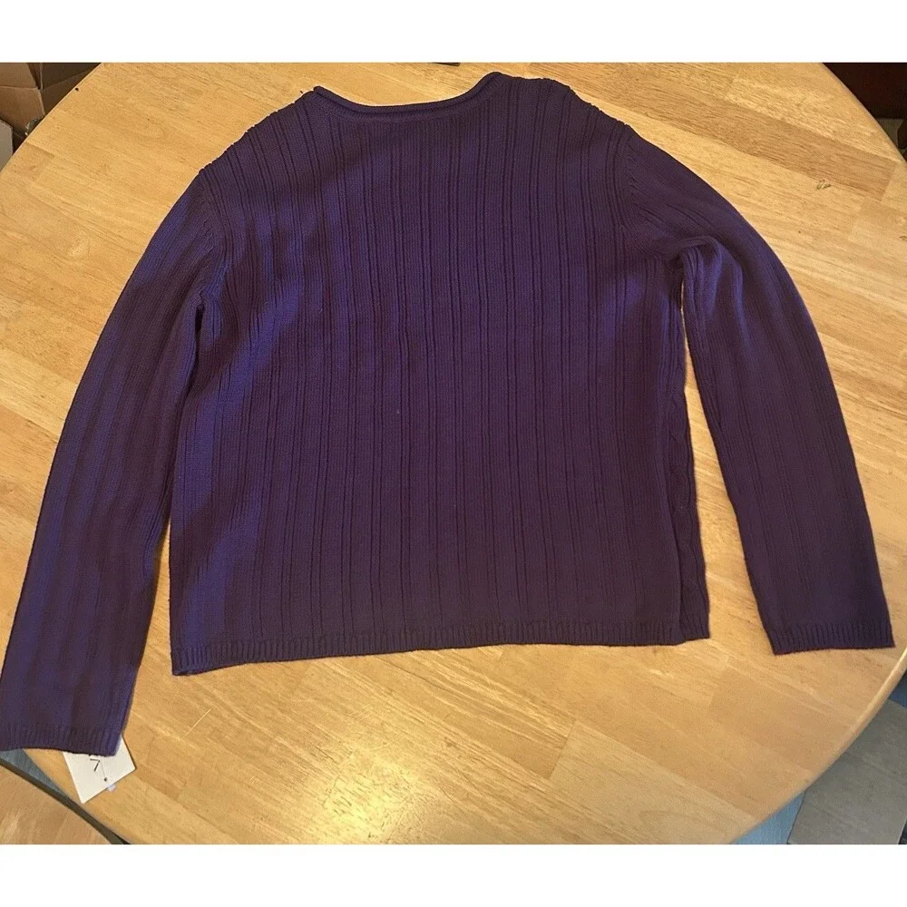 Eggplant Purple Cable Knit Sweater Women XL 100% Cotton Villager Sport Claiborne - Picture 6 of 10